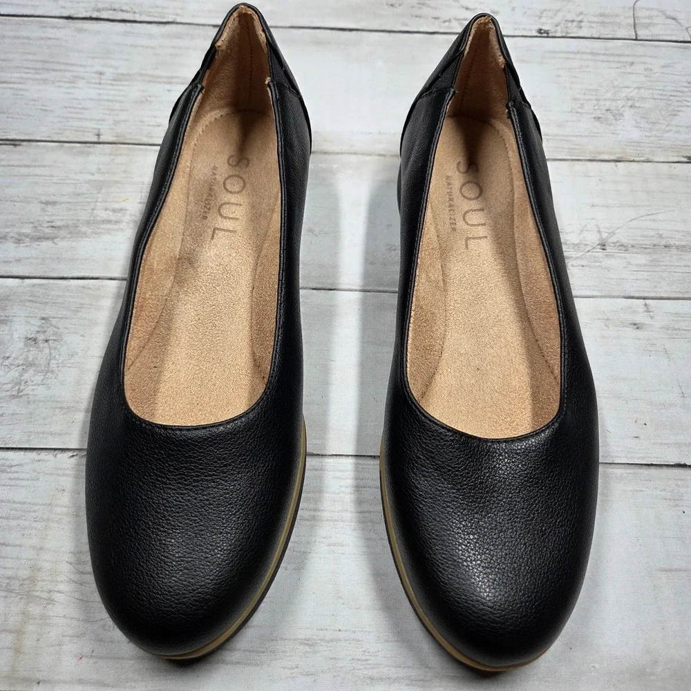 Soul Naturalizer Idea Ballet Flats Women 8M Black Low Wedge Comfort Slip On Shoe